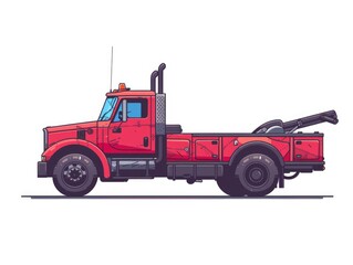 Wall Mural - A red tow truck with a yellow light on top. The truck is parked on a white background