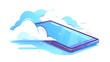 © AkuAku - A cartoon illustration of a mobile phone or smartphone with a cloud set against a white background