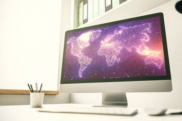 Wall Mural - abstract creative world map on modern laptop screen, international trading concept. 3d rendering