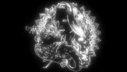 Sticker - girl in white line on black background