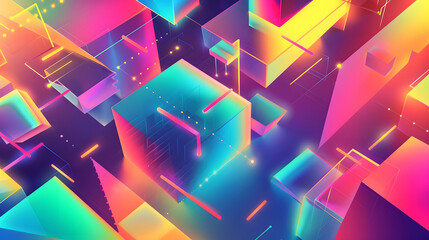 abstract illustration of geometric shapes and structures in colorful neon colors and lights. generat