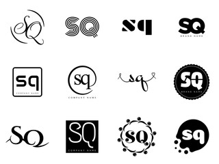 SQ logo company template. Letter s and q logotype. Set different classic serif lettering and modern bold text with design elements. Initial font typography.