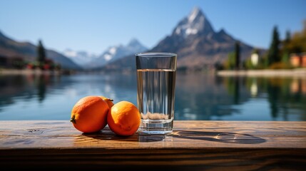 Wall Mural - glass of water with lemon 