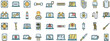 © anatolir - Laptop repair icons set outline vector. Repair computer. Broken support thin line color flat on white