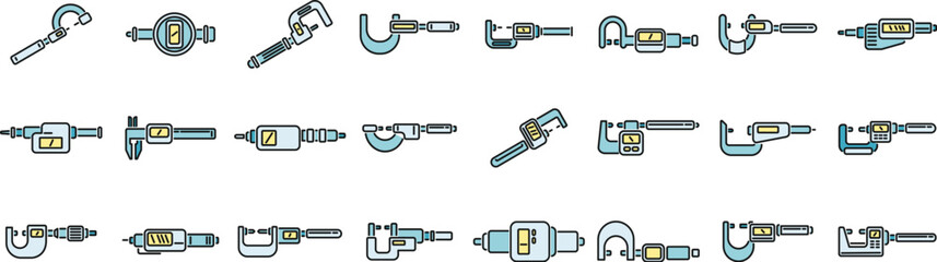 Canvas Print - Digital micrometer icons set outline vector. Caliper ruler. Device construction thin line color flat on white