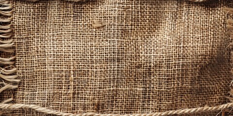 A piece of brown fabric with a rope tied to it. The fabric is frayed and worn, giving it a rustic and aged appearance