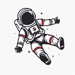 Wall Mural - A cartoon astronaut is floating in space with his arms outstretched
