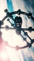 Wall Mural - highly detailed huge spaceship approaching to the earth elements furnished by nasa, vertical