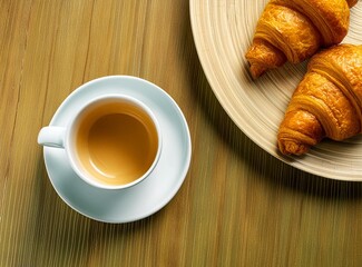 Coffee with croissants at home, closeup