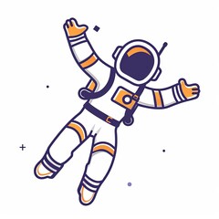 Wall Mural - A cartoon astronaut is floating in space with a camera strapped to his back