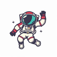 Wall Mural - A cartoon astronaut is jumping in the air with his arms raised