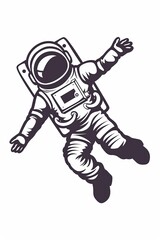 Wall Mural - A cartoon astronaut is floating in space with his arms outstretched
