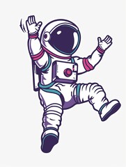 Wall Mural - A cartoon astronaut is jumping in the air