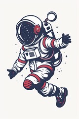 Wall Mural - A cartoon astronaut is jumping in the air