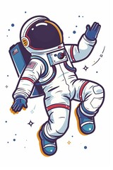 Wall Mural - A cartoon astronaut is jumping in the air with his arms outstretched
