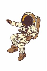 Wall Mural - A cartoon astronaut is sitting in a space suit