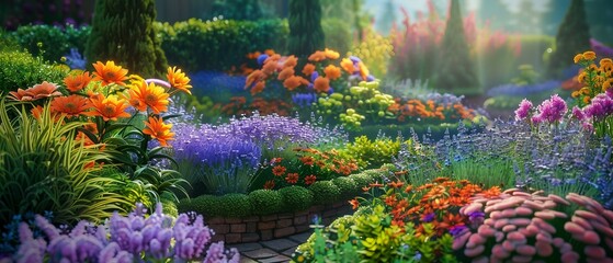 Poster - picture of a garden where colorful flowers