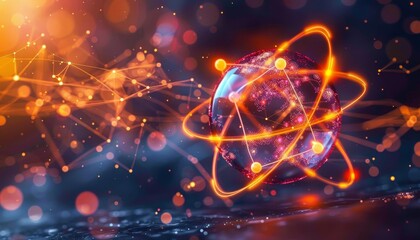 Wall Mural - Detailed atomic structure with vibrant protons, neutrons, and electrons orbiting the nucleus.