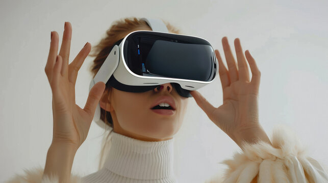 young woman using virtual reality glasses