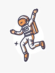 Wall Mural - A cartoon astronaut is jumping in the air