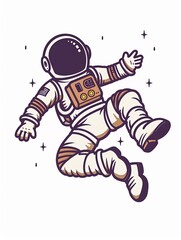 Wall Mural - A cartoon astronaut is floating in space with a starry background