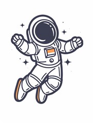 Wall Mural - A cartoon astronaut is jumping in the air with a starry background