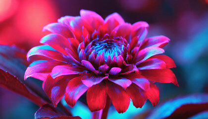 Wall Mural - Flower close up with bright pink and purple neon light. Nature botanical beauty. Beautiful plant