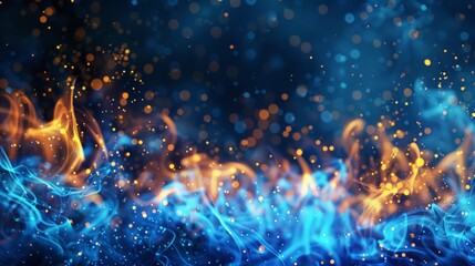 Color blue style. Flashes of golden sparks and blue flames of fire