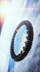 Wall Mural - unidentified alien spaceship flying near earth elements furnished by nasa, vertical