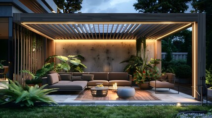 Sticker - minimalist pergola with a slatted wooden roof