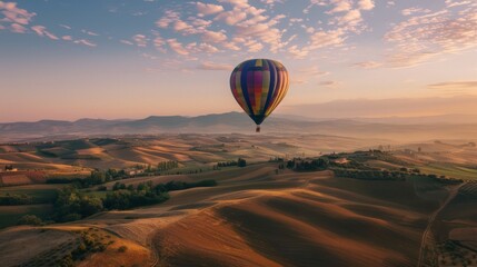 Sticker - Take to the skies on a hot air balloon ride over a stunning landscape. The serene, bird's-eye view offers a unique perspective 