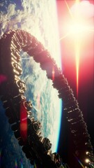 Wall Mural - ufo spaceship hovering in the sky elements furnished by nasa, vertical