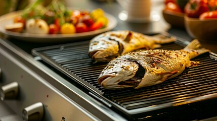 Poster - grilled fish with vegetables