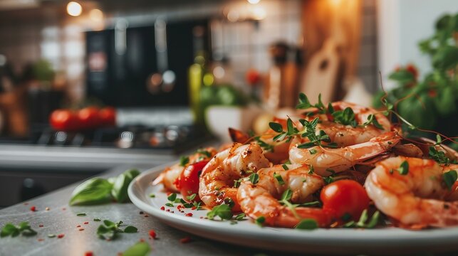 grilled shrimps with tomato