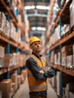 © steevy84 - Big warehouse with rows of shelves with full of ware, worker in the middle