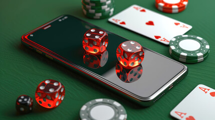 Wall Mural - 3D Illustration with Dice, Cards, and Roulette