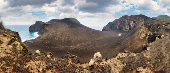 Canvas Print - Azores, Island of Faial. Panorama of volcanic landscape - Capelinhos at Ponta dos Capelinos