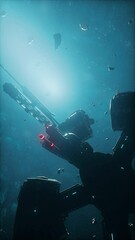 Wall Mural - advanced space station examines a cosmic haze, vertical