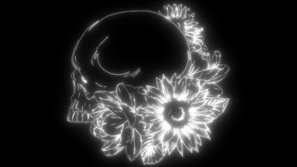 Sticker - skull in white line on black background