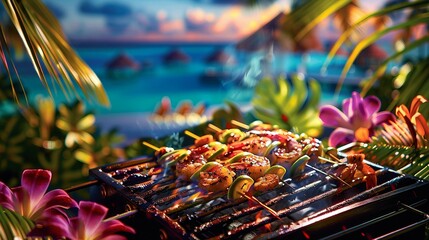 Wall Mural - Grilled shrimps on the barbecue
