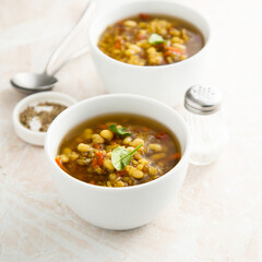 Wall Mural - Healthy lentil soup with basil