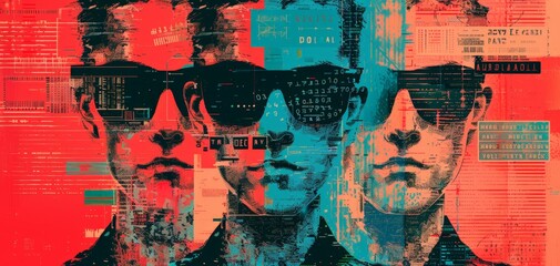 grunge noise creative mixed media collage retro futuristic poster with 80s and 90s cyberpunk aesthet