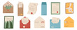 © moonnoon - Flat handmade letters and postcards set, cartoon greeting postcard and open handwritten invitation letter with sheet of craft paper, trendy hand written post card design for postcrossing.