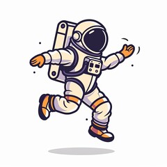 Wall Mural - A cartoon astronaut is running and waving