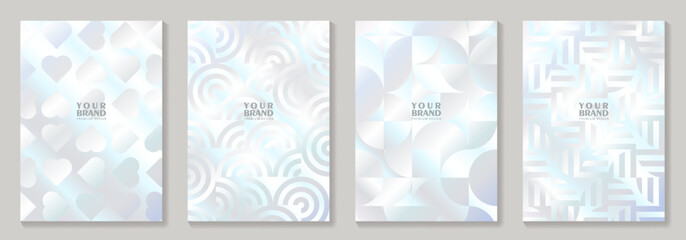 Wall Mural - Elegant cover design set with geometric pattern and gradient. Premium luxury iridescent background for cards,  invitation, poster, flyer, wedding card, luxe invite, prestigious voucher, cover design,