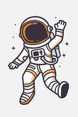Wall Mural - A cartoon astronaut is waving his hand in the air