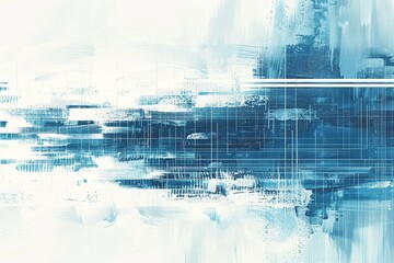 Wall Mural - Abstract blue and white background with textured brushstrokes, resembling futuristic data visualizations in a digital art style