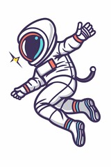 Wall Mural - A cartoon astronaut is jumping in the air with a star on his helmet