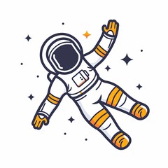 Wall Mural - A cartoon astronaut is floating in space with stars in the background