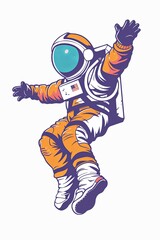 Wall Mural - A cartoon astronaut is jumping in the air